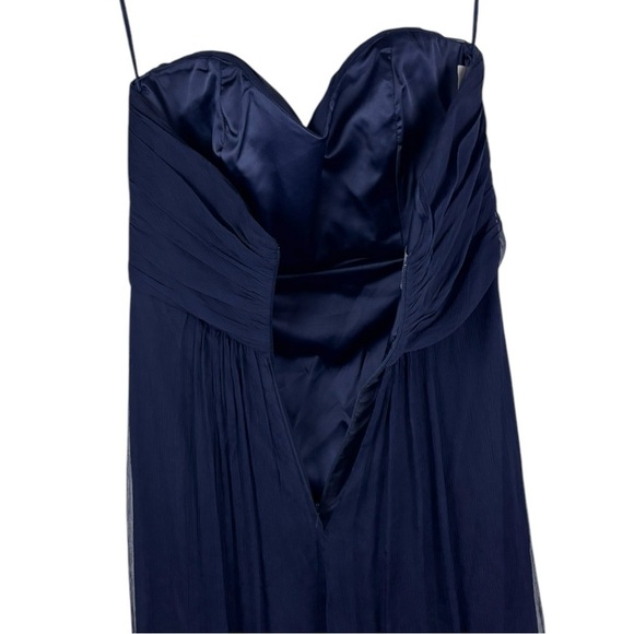 AMSALE NAVY BLUE SILK CRINKLE CHIFFON SWEETHEART STRAPLESS FORMAL GOWN DRESS - Picture 8 of 13